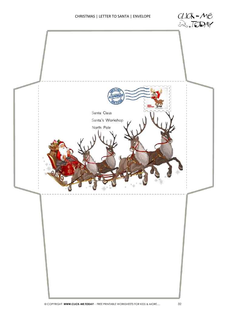 Nice envelope to Santa template sleigh with address 32